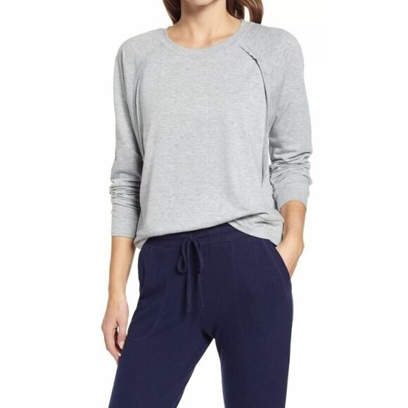 Gibsonlook Women's Raw Edge Crew Neck Sweatshirt in Heather Grey Small MSRP $55 - Picture 1 of 4